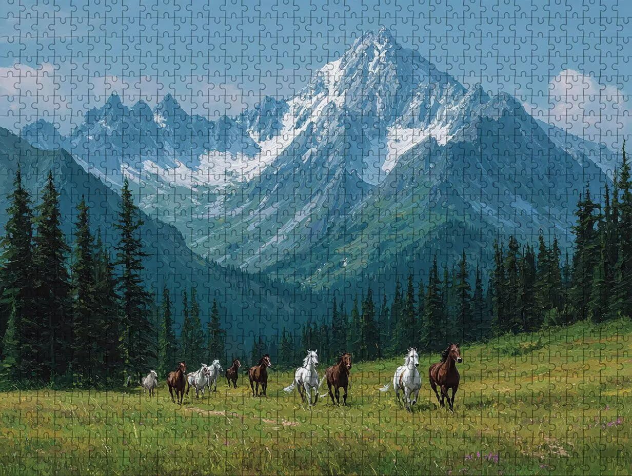 Puzzle Arte con Scatola Montagna Innevata, Cavallo Puzzle Legno 5000 Pezzi Adulti 156x105cm, Attività di Intrattenimento ad Alta Difficoltà, DIY Classici Gioco, Jigsaw Per Tutta La Famiglia, 3-8455