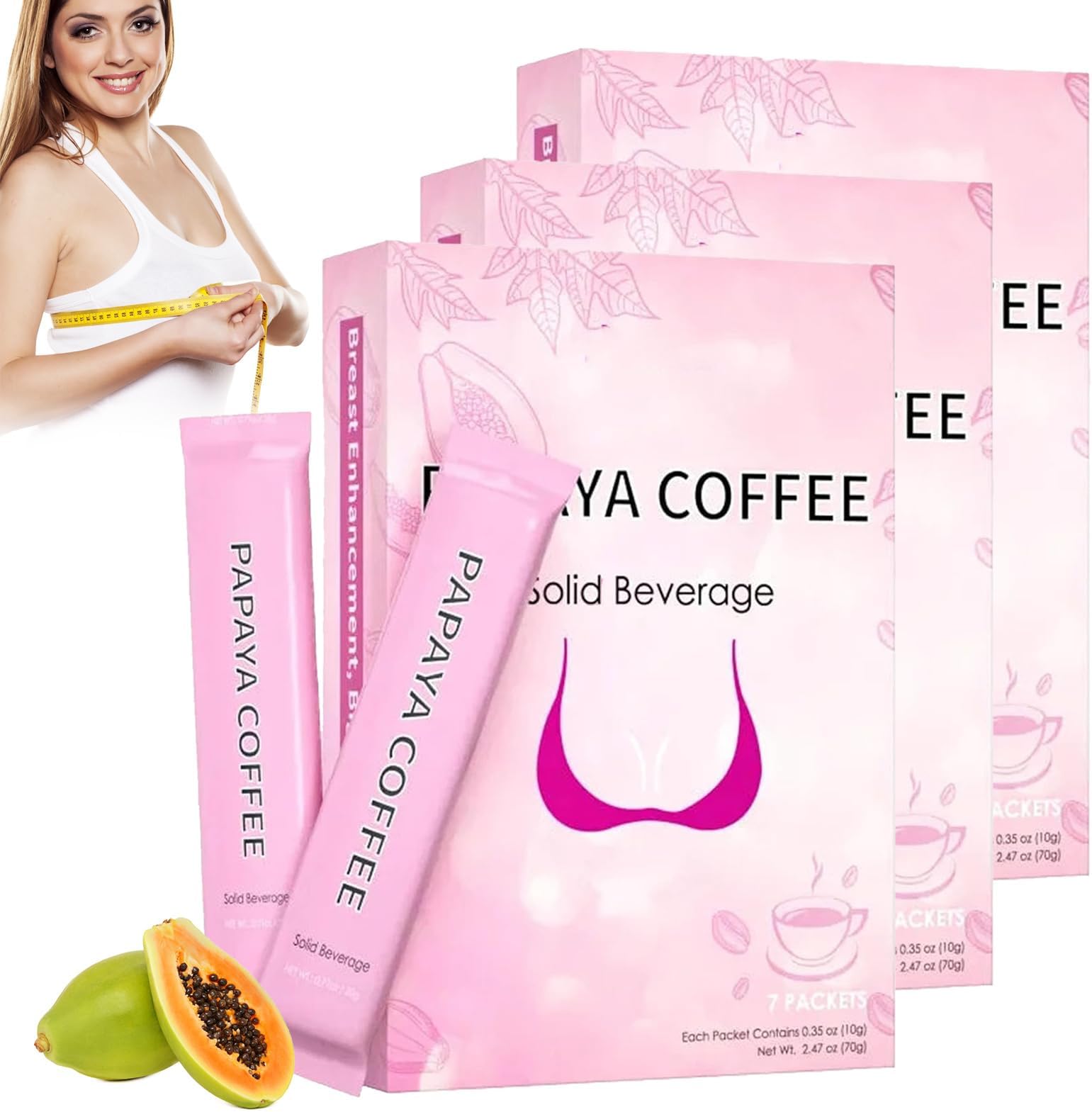 Papaya Pueraria Breast Enhancement Coffee, Papaya Coffee Solid Beverage, Papaya Breast Enhancement Coffee, 100% Natural Everyday Chest Care Coffee, Female Fast Breast Growth (3Box)