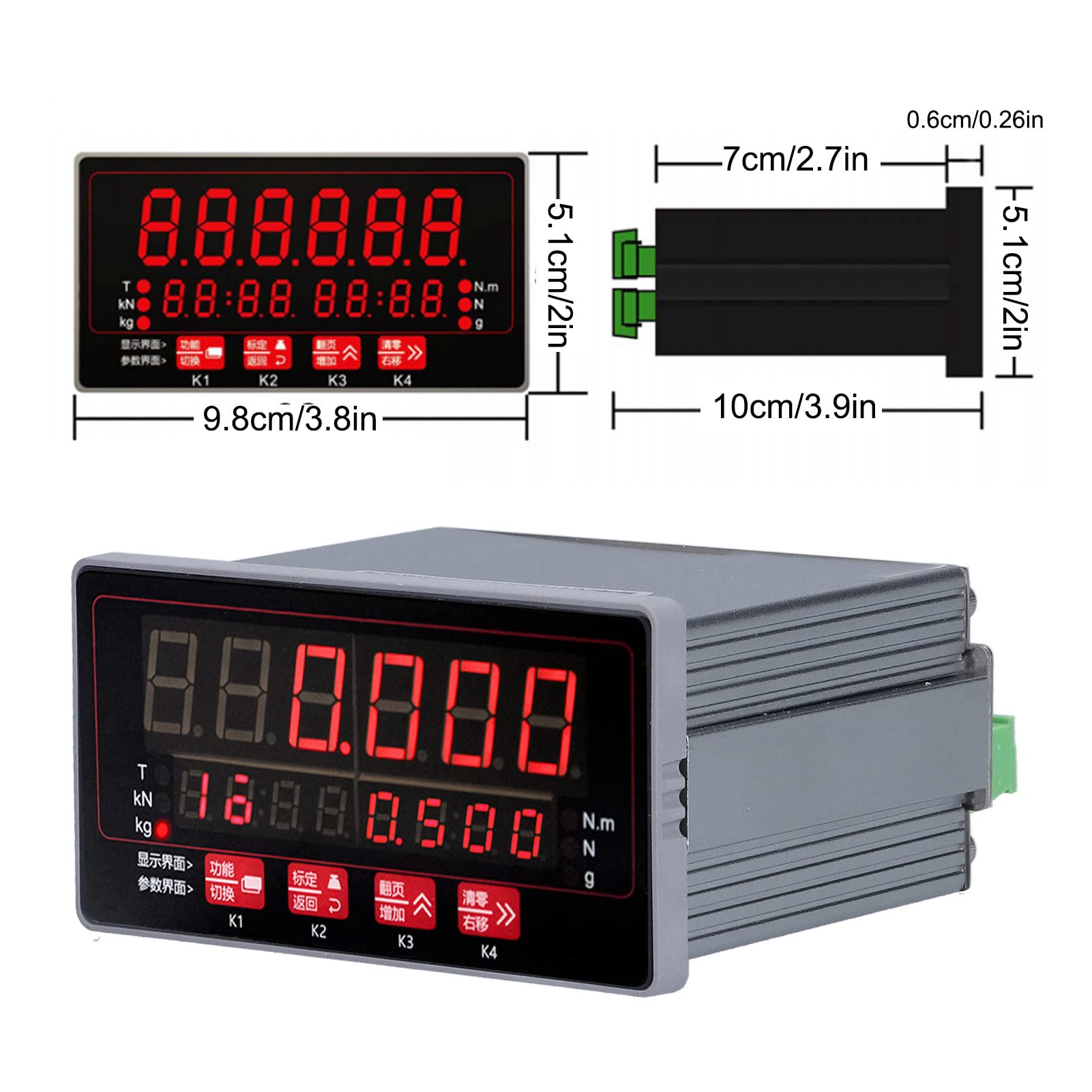 Cryfokt Controller per Celle di Carico, Strumento di Pesatura Digitale a Doppio Display con Display LED a 6 Cifre e relè a 4, con Comunicazione da 15 a 30 V CC, Guscio in Alluminio