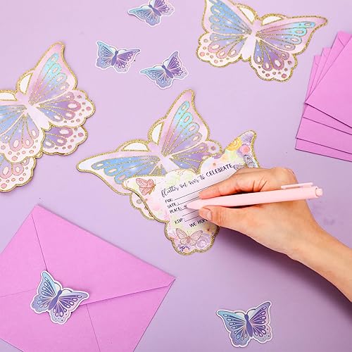 Miniatura 4 de Hotop Juego de 24 invitaciones de cumpleaños de mariposa con sobres y calcomanías para niñas, invitaciones de fiesta para niños, cumpleaños, baby