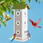All Metal Bird Feeder for Outdoors Suspendre 14-Port Vue multi-birds, étanche, Rust-Proof & Easy-Clean.. Attire les cardinaux, les Finches, les Chickades & Plus (Élégant rouge & Noir)
