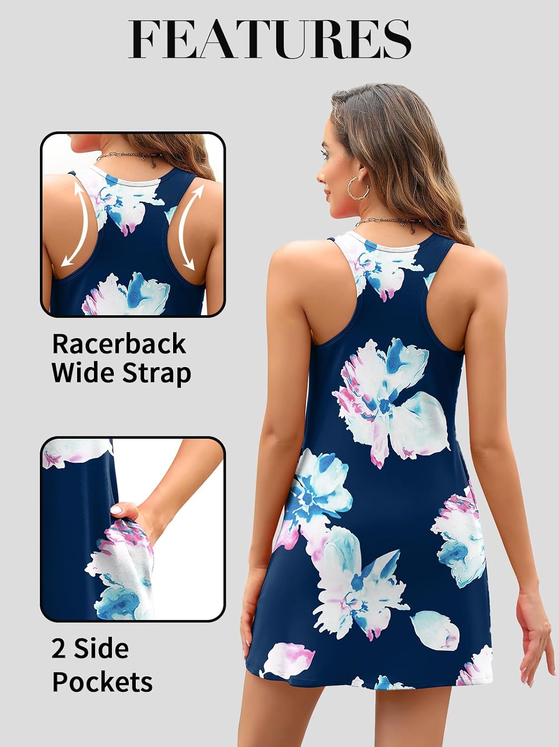 V FOR CITY Women Built in Bra Summer Dresses with Pockets Beach Sundress Casual Loose Sleeveless Racerback Tank Dress 2026