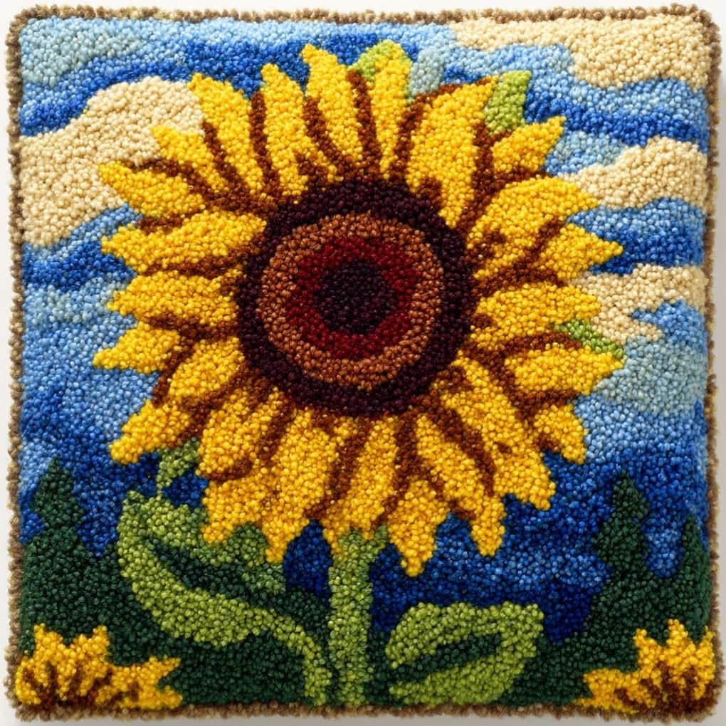 Taxpy Latch Hook Kits for Adults Beginners,Sunflower Pre-Printed Latch Hook Pillow Kit,Craft Rug Making Kits,DIY Embroidery Cushion for Home Sofa Decor & Gift Idea 17X17 in.