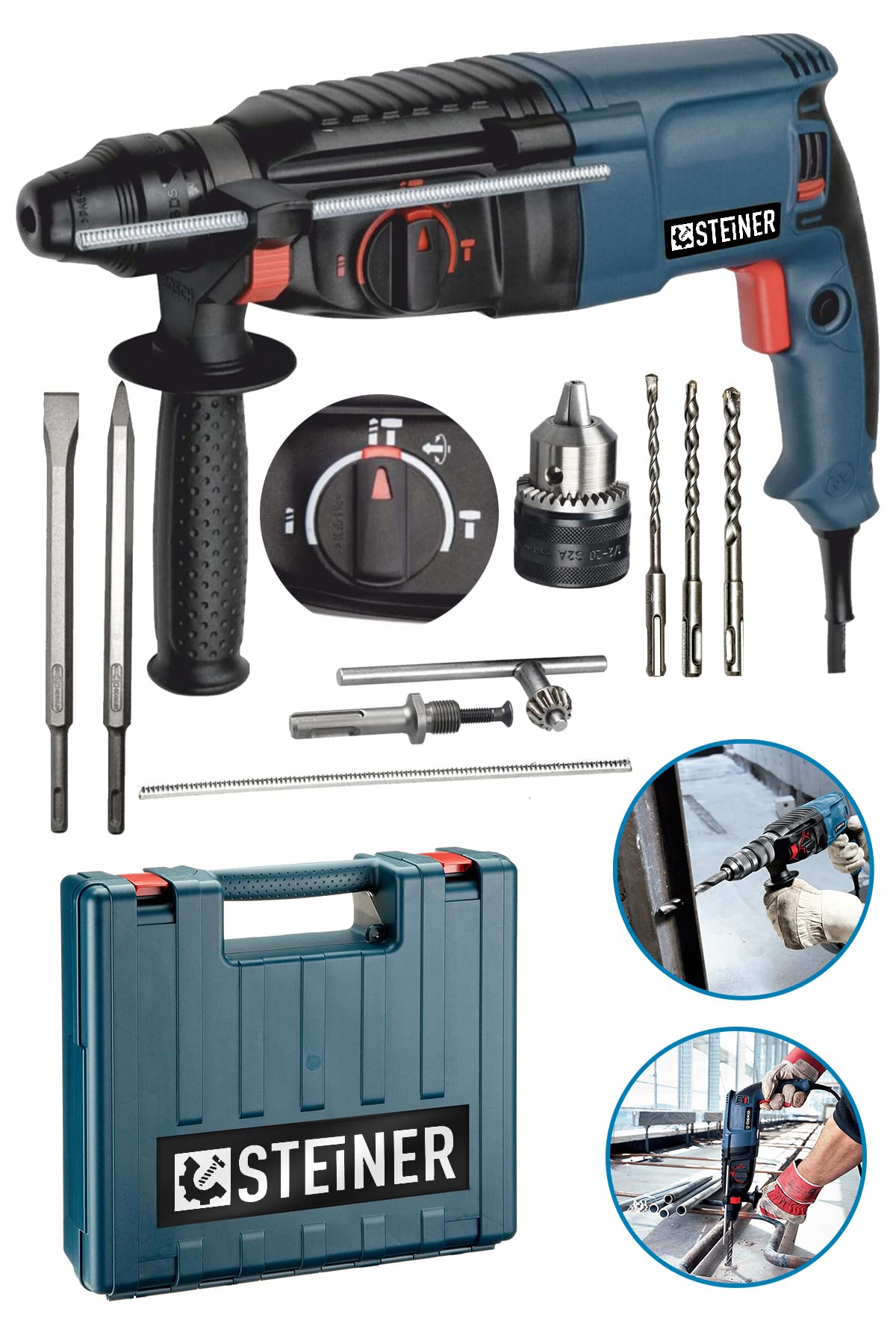 Steiner Alman 3000 Watt Darbeli Matkap Kırıcı Delici Hilti + 1 Adet Mandren + 5 Adet Uç