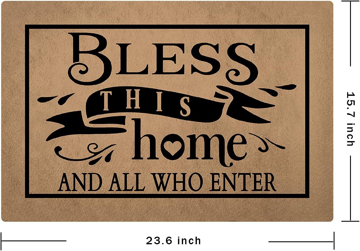 Funny Mat Bless This House and All Who Enter Home Decor Door Mats (23.6 X 15.7 inch) Non-Woven Fabric Top With a Anti-Slip Rubber Back Doormat Festival Gift Indoor/Outdoor/Kitchen/Bathroom Mats