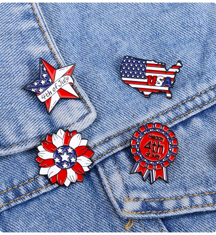 Image of 1-4Pcs Independence Day Badge Pins Brooch for Men Women 4th of July White Blue Red USA American Flag Lapel Pins American Star Pins Patriotic Brooch Jewelry