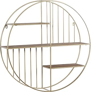 Deco 79 Metal Geometric Wall Shelf Circle with 3 Wood Shelves and Linear...