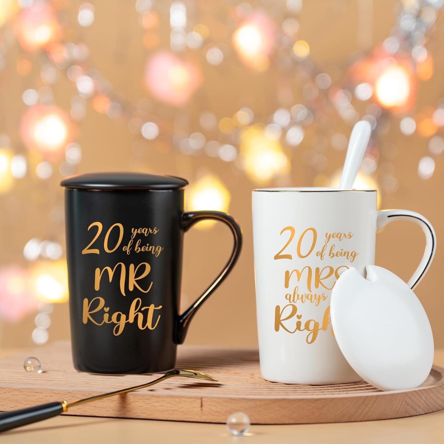 20th Wedding Gifts, 20th Anniversary Engagement Gift Ideas, 20 Years of Being Mr & Mrs Always Right Mug Set, Wedding Gifts Ideas for Couple Parents, 14 Oz with Lids and Gift Box - Image 2