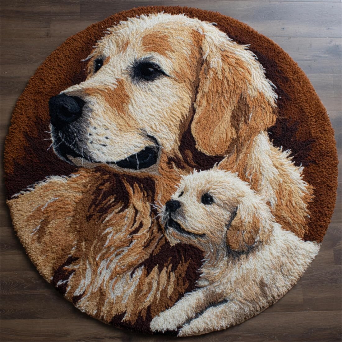 Rqwybcaxn DIY Rug Latch Hook Kits for the Elderly Animal Cross Stitch Kit Cartoon Golden Retriever 100x100cm Round Tapestry with Crochet Hook Hallway Craft Gift