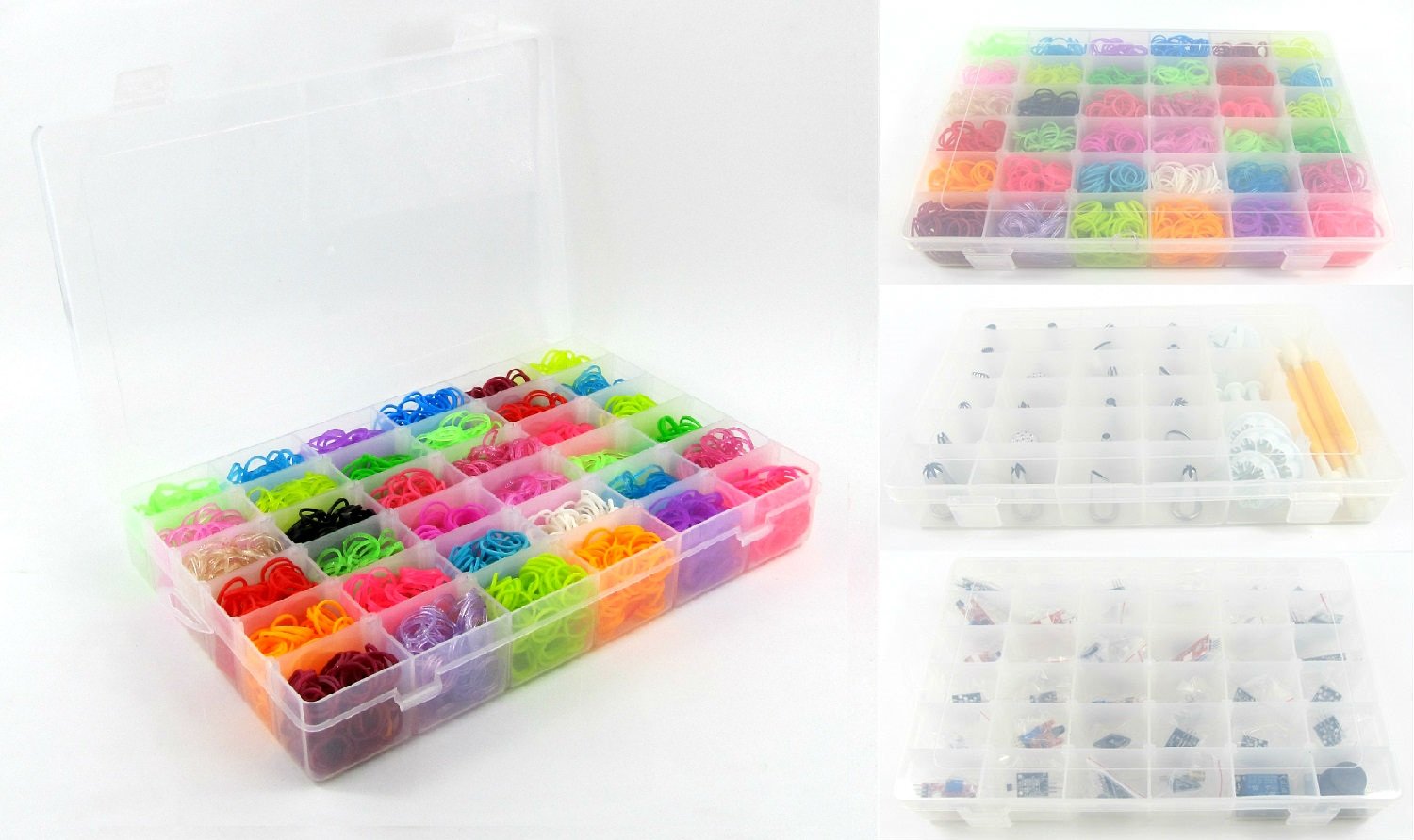 DJUNXYAN Large Transparent Thick Hard 36 Grids Adjustable Compartment Slot Plastic Craft Storage Box Organizer for Toy Desktop Jewelry Accessory Drawer Or Kitchen