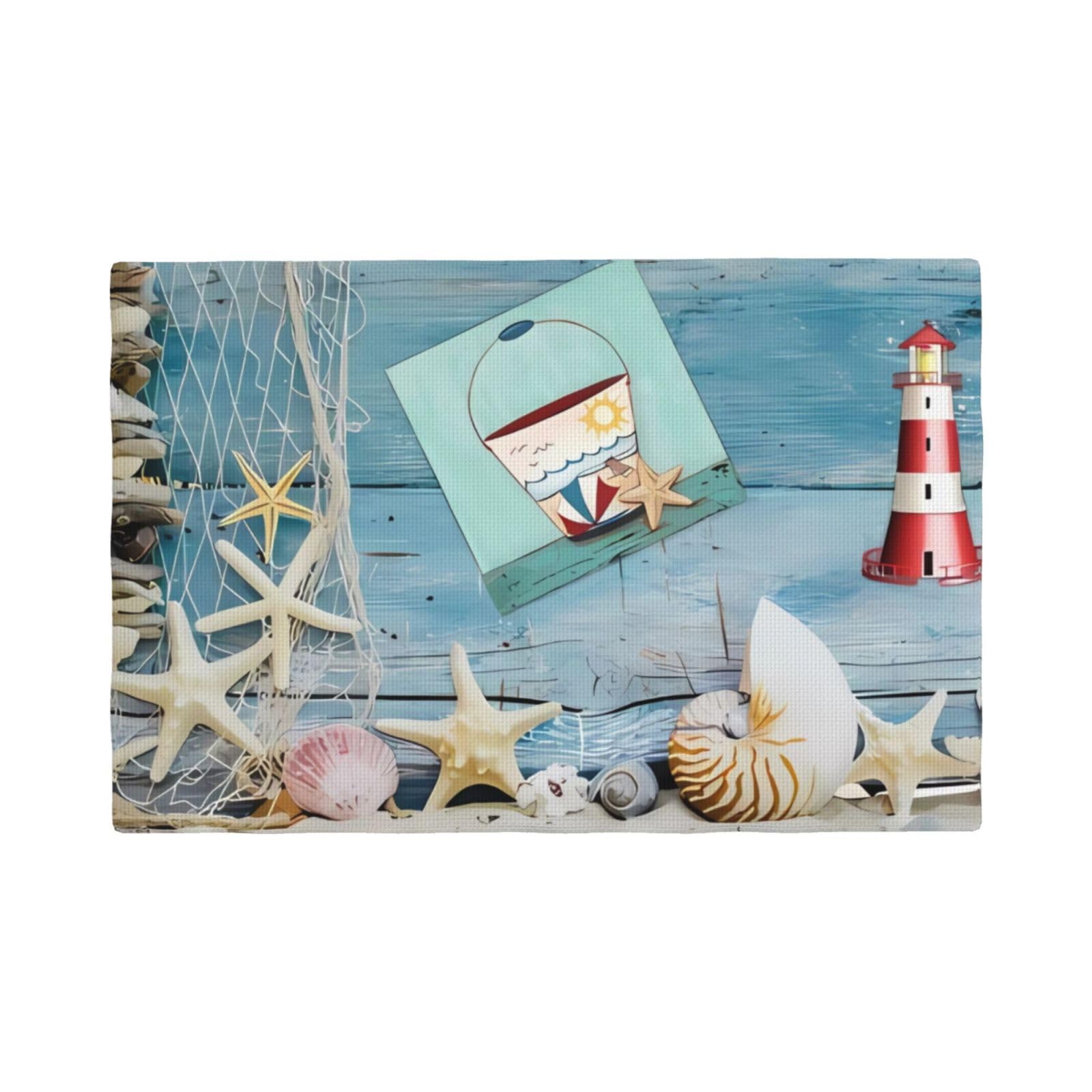 Set de table antidérapant et lavable en lin | Protection thermique de table motif phare de plage