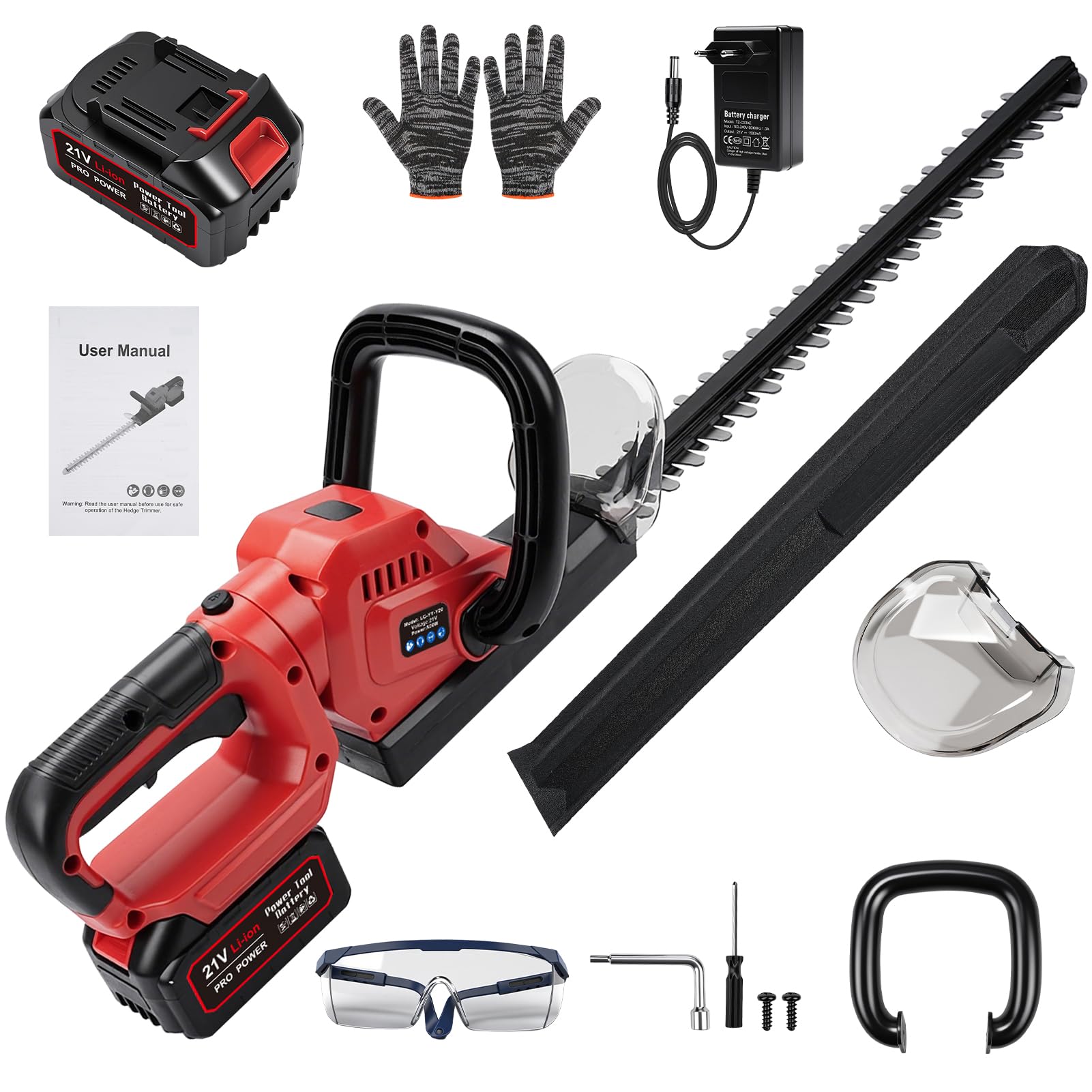 Heckenschere Akku 21V mit Akku & Ladegerät, 20-Zoll Leicht AkkuHeckenschere Elektrisch, Heckenschneider 56 cm Dual-Action Klinge, Hecken- und Strauchschere mit 18mm Zahnabstand für Hecken Strauch