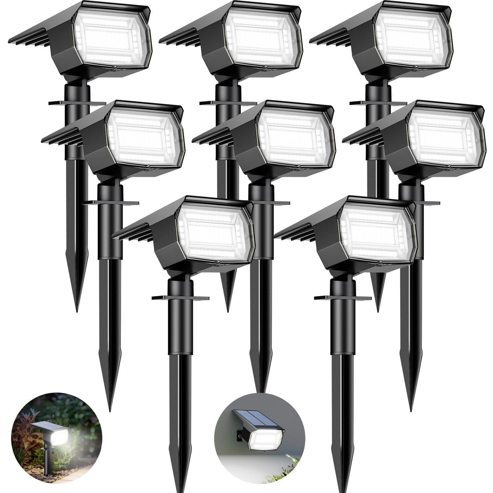 btfarm 8 Pack Solar Lights Outdoor Garden, 72 LED Solar Spot Lights 3 Modes IP65 Waterproof Garden Uplighters Solar Powered