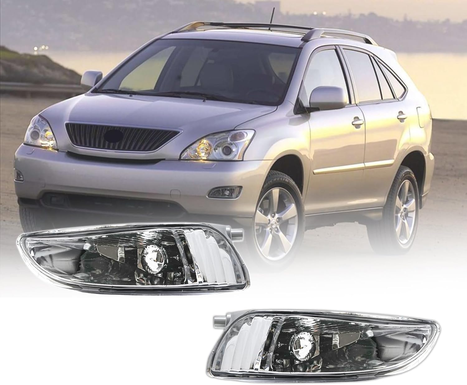 Fog Lights Compatible Lexus RX330 2004 2005 2006/RX350 2007 2008 2009 Fog Lights Lamps Driving Lamps w/Bulb Clear Lens | 81220-0E010 81210-0E010