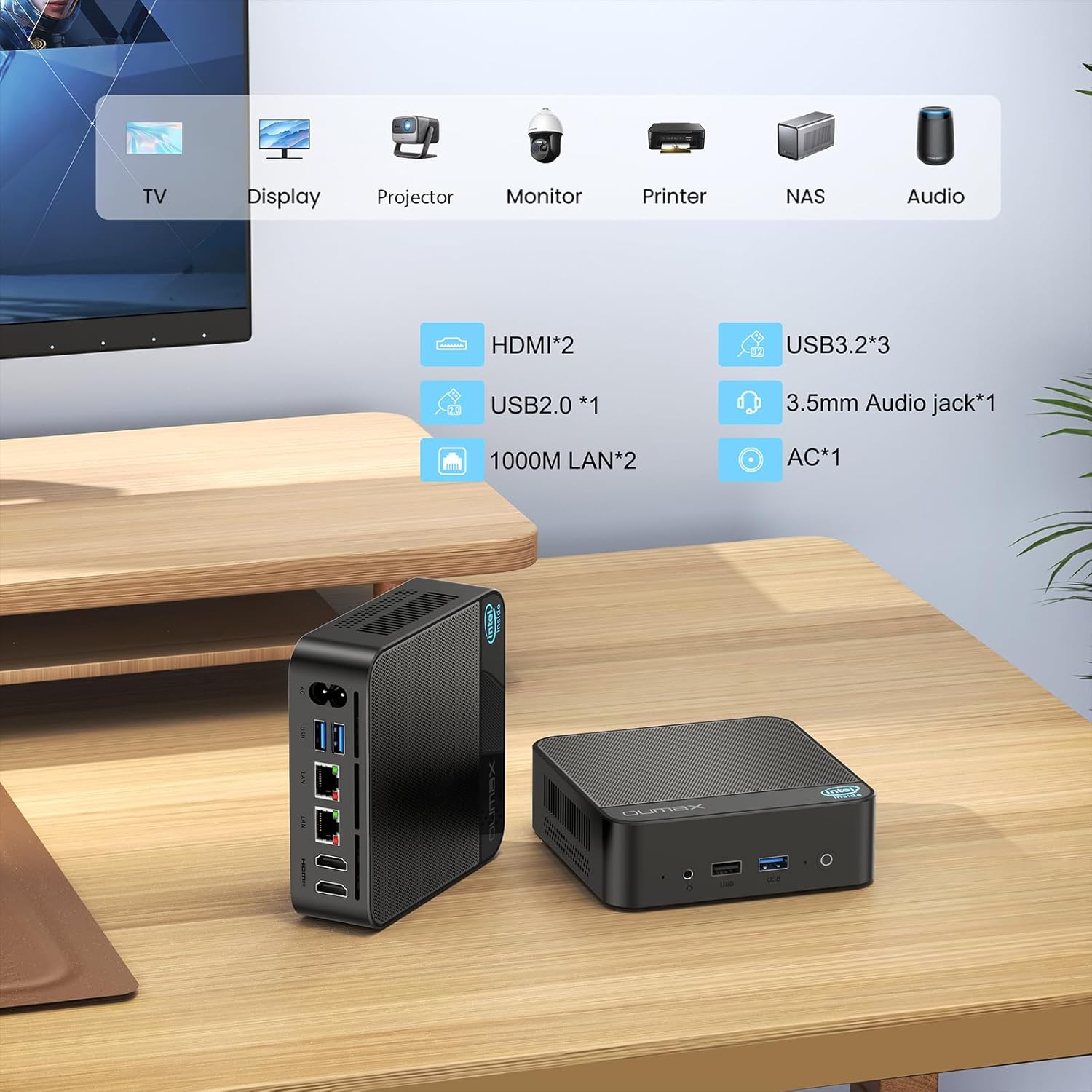 OUMAX N150 Dual LAN Mini PC, Intel 13th Gen Twin Lake N150 (Up to 3.6GHz), 16GB DDR4 500GB M.2 SSD, Mini Computer Support 4K Dual HDMI, WiFi5/BT5.0/USB3.2, Built-in 45W Power Supply Office Desktop PC - Image 9