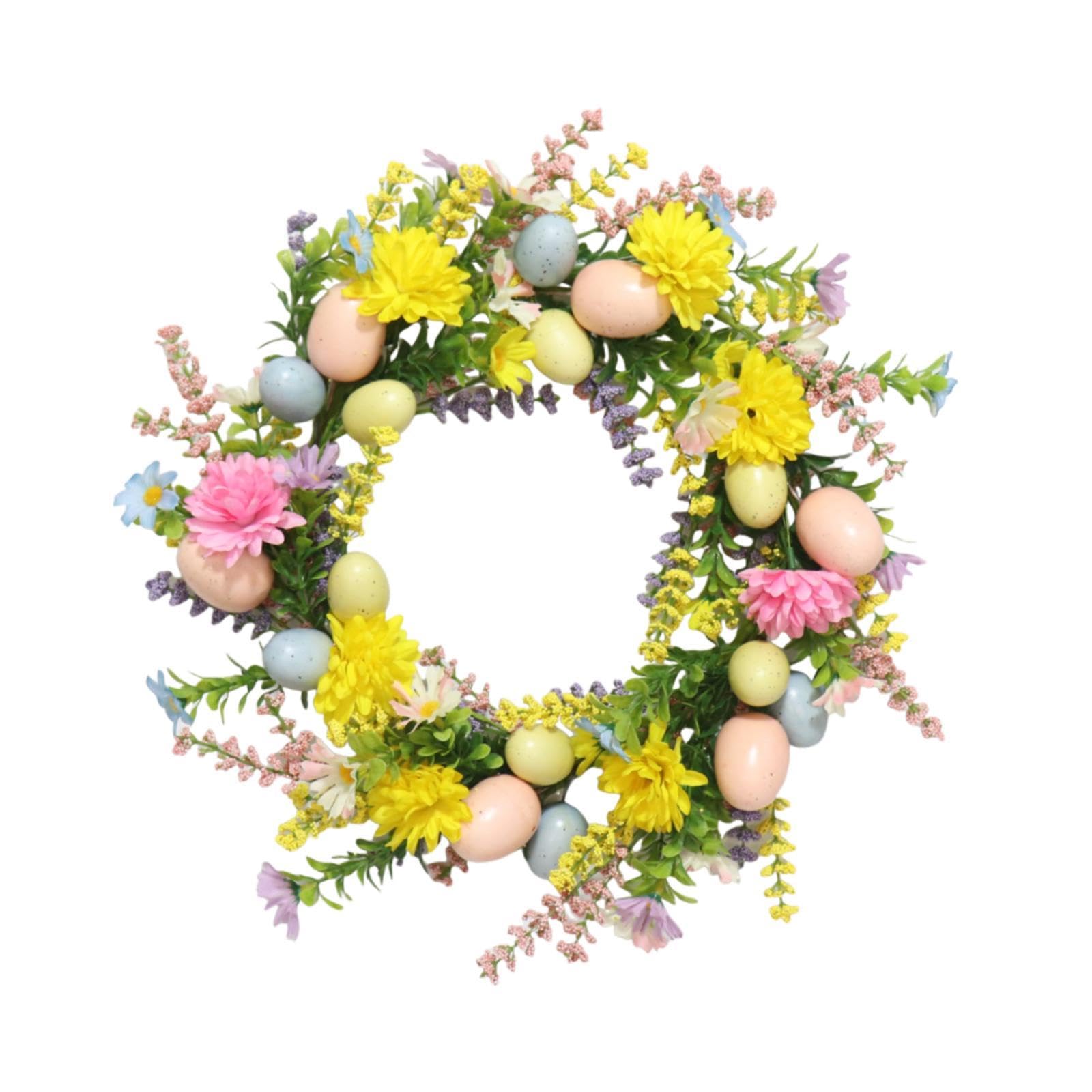 Easter Wreath with Colorful Artificial Eggs, 40cm (15.75 inch) Pastel Egg Wreath, PP & Polyester Spring Door Decoration for Party Supplies