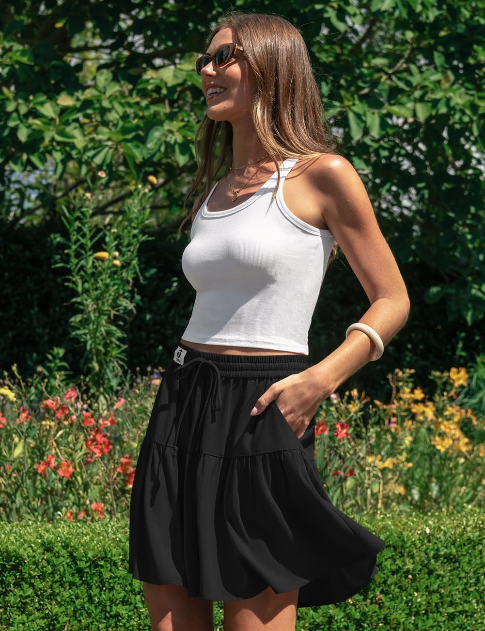 TARSE Womens Linen Skirt Pants Wide Leg Flowy Shorts Drawstring Loose Fit Summer Casual Lightweight Comfy Vacation Wear - Image 5