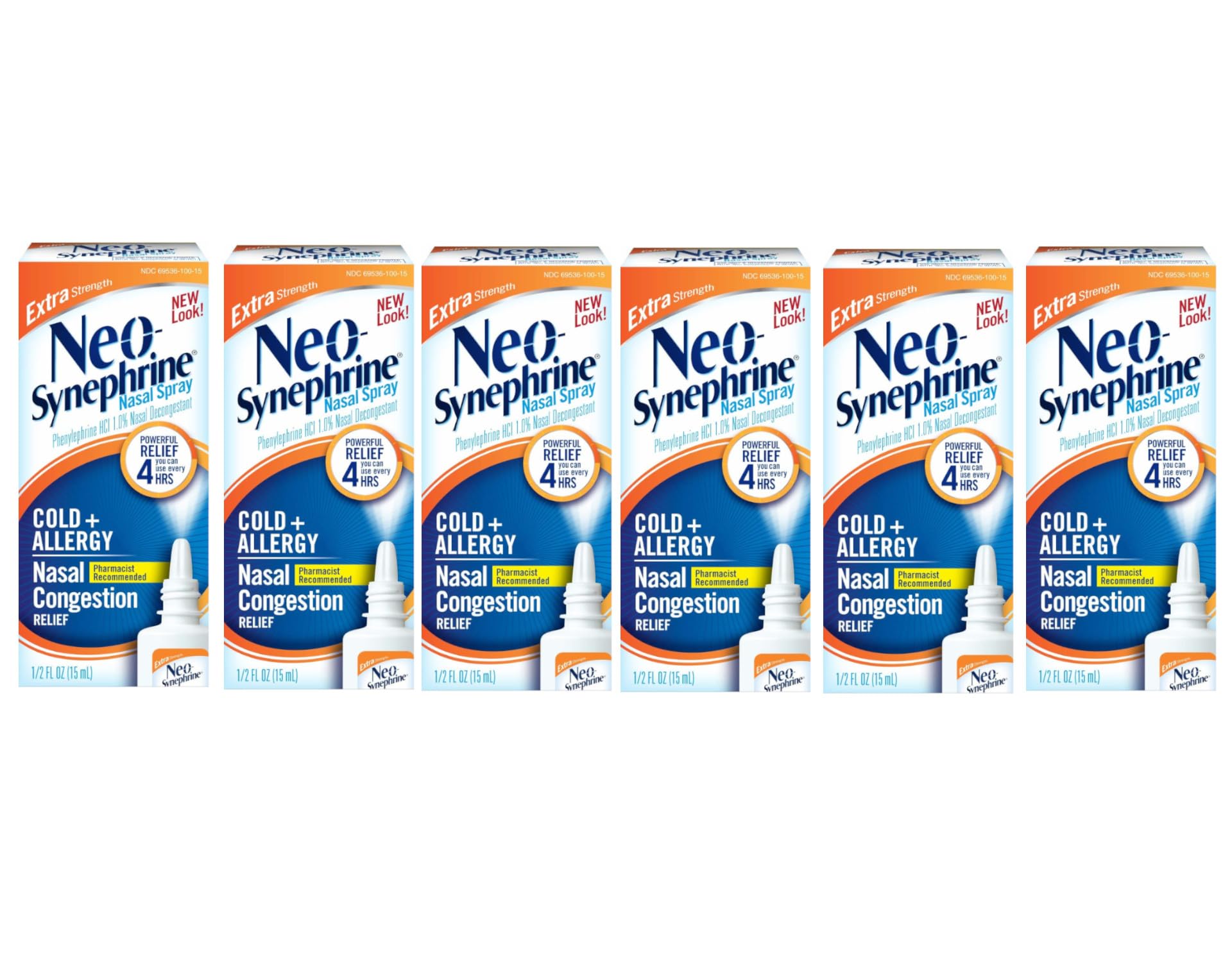 NEO-SYNEPHRINEExtra Strength Nasal Spray, Phenylephrine HCl 1.0%, Powerful Nasal Decongestant, Non-Drowsy Cold & Allergy Relief, 1/2 fl oz (Pack of 6)