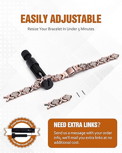 Vista 31 de Jecanori Pulseras de cobre para mujer, pulsera magnética de cobre puro con 3500 imanes efectivos Gauss Trébol de cuatro hojas (cobre),Trébol