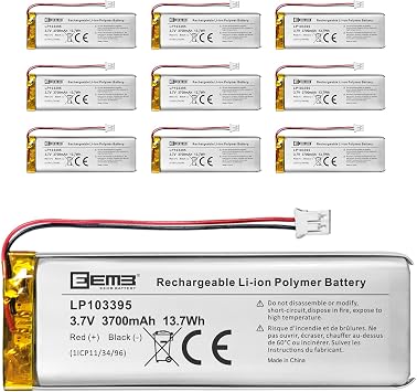 EEMB 3.7V 103395 3700mAh Lipo Battery Rechargeable JST 2.0mm, 10-Pack