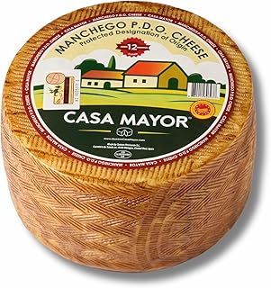 Manchego Cheese Reserva Extra D.O.P – 12 Months Aged Whole Wheel (Approx. 7 lbs) – Spanish Sheep’s Milk Cheese by Casa Mayor