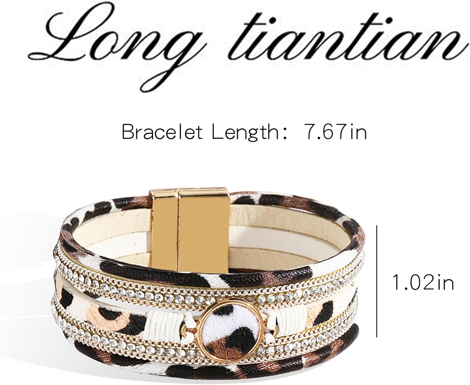 Long tiantian Leopard Leather Wrap Bracelets Western Jewelry for Women Boho Layer Bracelet Stack Cuff Bangle Bracelets Trendy Jewelry Western Outfit for Women - Image 5