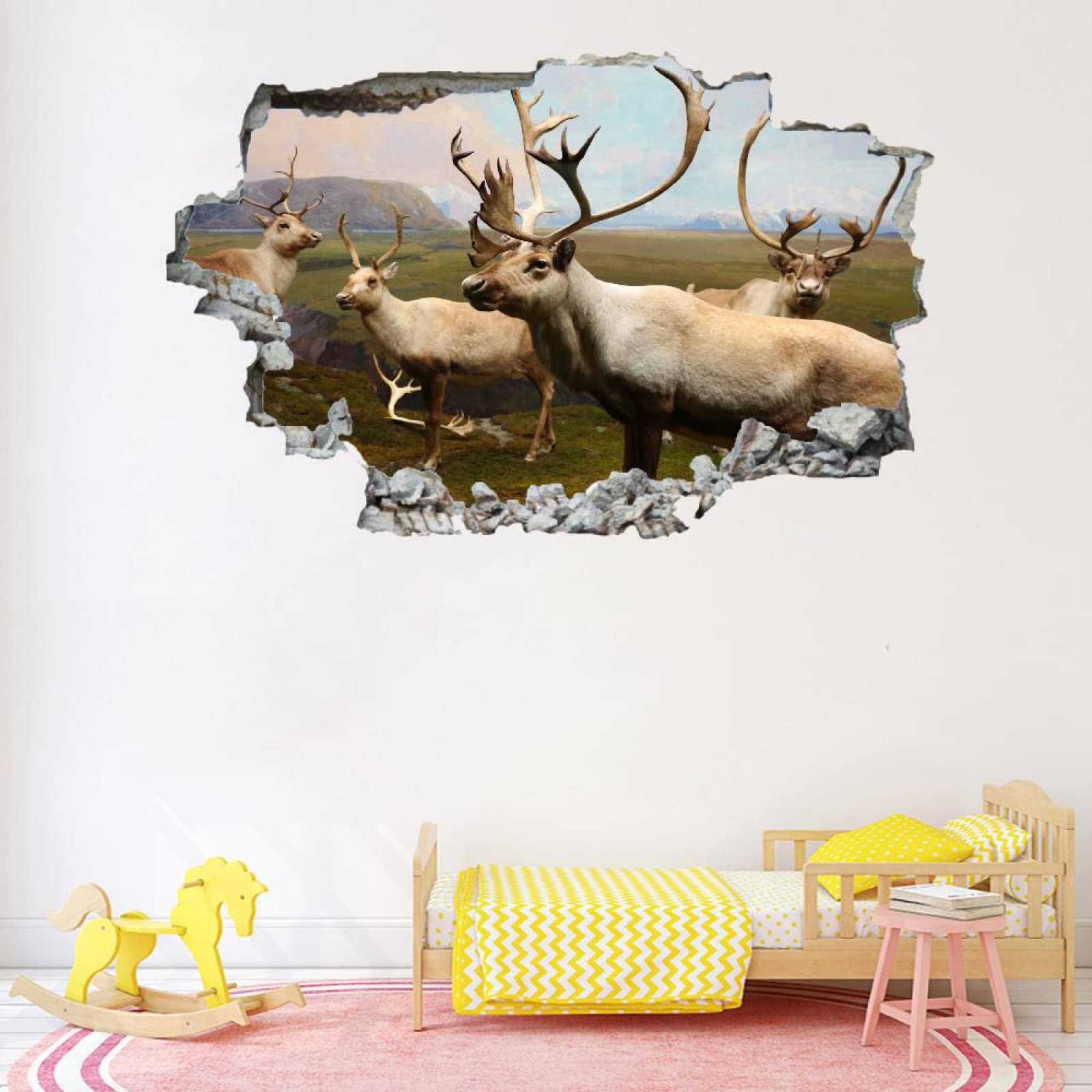 Vinilos Decorativos 3D Rotos Antílope Tatuaje De Pared Vinilo Extraíble Decoración Del Hogar Animal Calcomanías Para Bebé Guardería Niña Niño Habitación Decoración De Pared 80x120cm