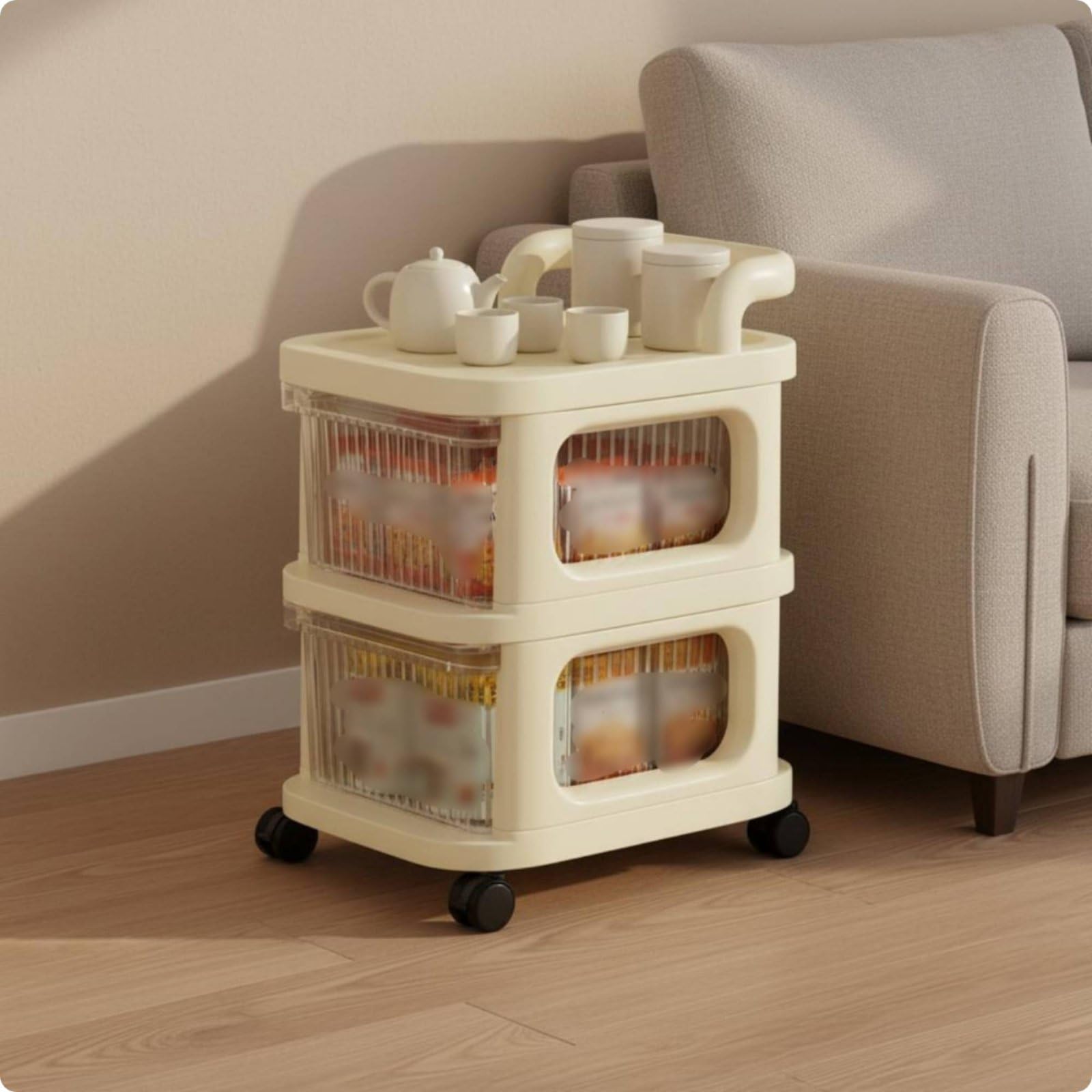 Carrello Portaoggetti Trasparente Carrello con Cassetti Ripiani Carrello Ruote Plastica Durevole con Cassetti a per, Moderno, Minimalista