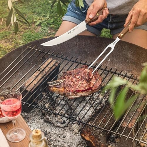 Miniatura 3 de Arcos Serie Nordika - Cuchillo Barbacoa, Tenedor Trinchante - Acero Inoxidable Nitrum - Mango De Madera Ovengkol 100 Por Ciento Natural Fsc - Set 2 Utensilios Barbacoa, 200 Mm
