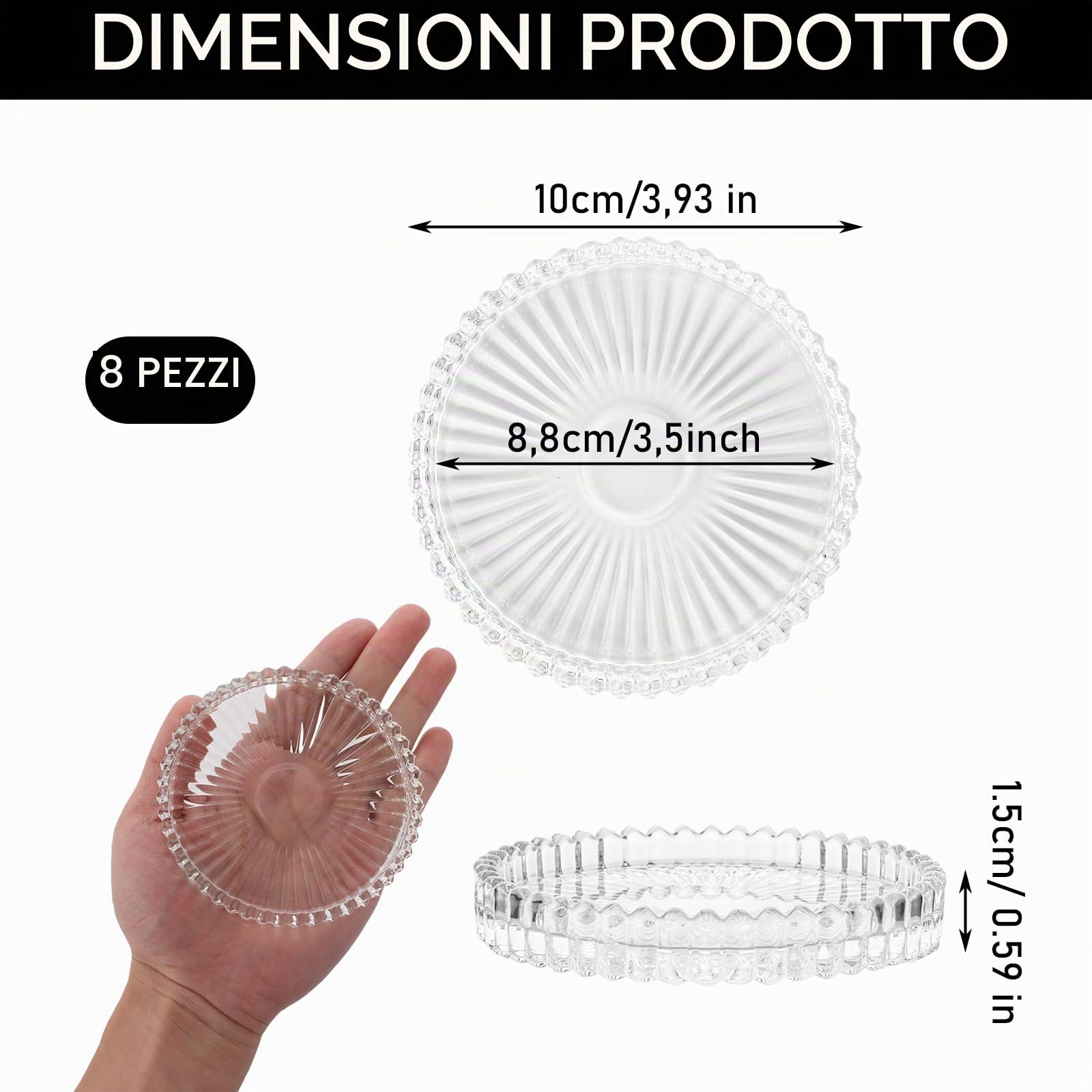 Set di 12 portacandele in vetro trasparente, 10 x 1,5 cm, sottobicchiere per decorazione da tavolo, matrimonio, Halloween, festa di Natale