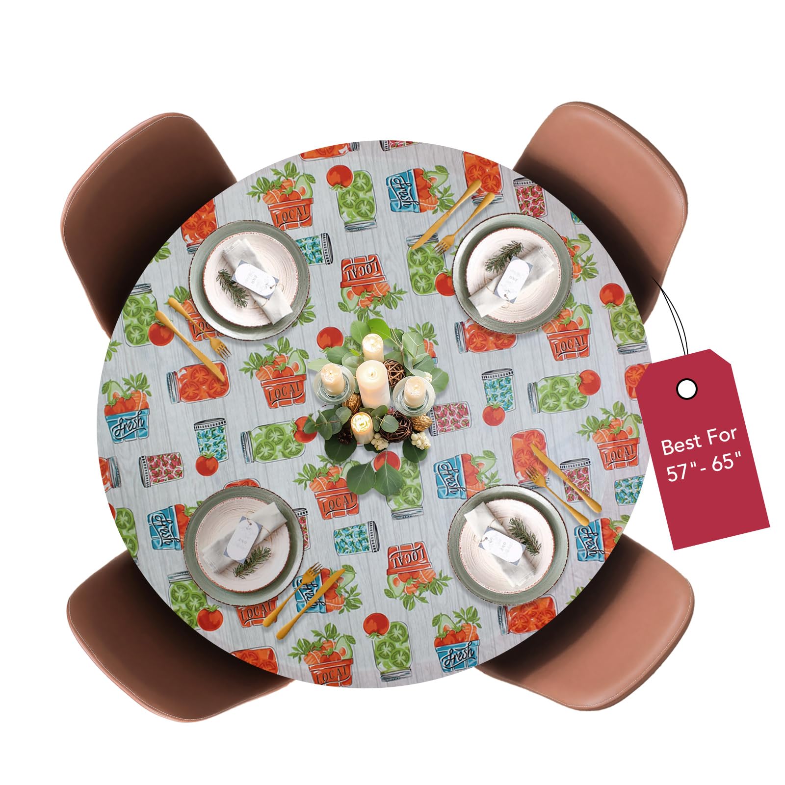 Covers For The Home Deluxe Elastic Edged Flannel Backed Vinyl Fitted Table Cover -Garden to Table - Extra Large Round Oblong Oval - Fits Tables up to 57" - 65"