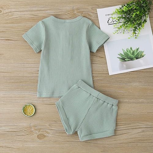 Miniatura 5 de Amuhou Unisex Baby Short Sleeve T-shirts and Shorts Sets Stripe for Newborn Infant Toddler Boy Girls