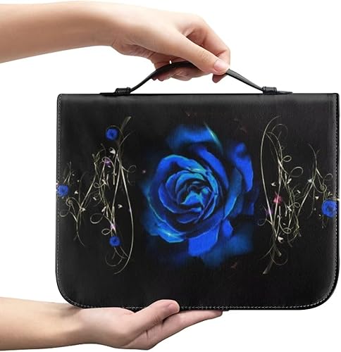 Dukflyling Funda de piel sintética para Biblia con asa, 4 tamaños de rosa azul, bolsa de Biblia para mujer con marcapáginas, bolsa portátil de
