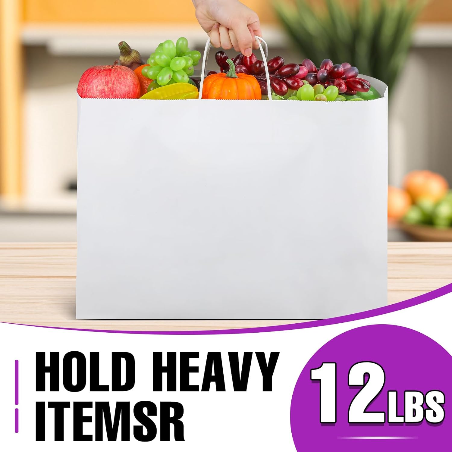 BURVAGY 16x6x12 Inch 100 Pcs Kraft Paper Bags with Handles Bulk, Kraft Shopping White Large Recycled Gift Paper Bags with Handles for Small Business, Retail,Boutique,Grocery - Image 4