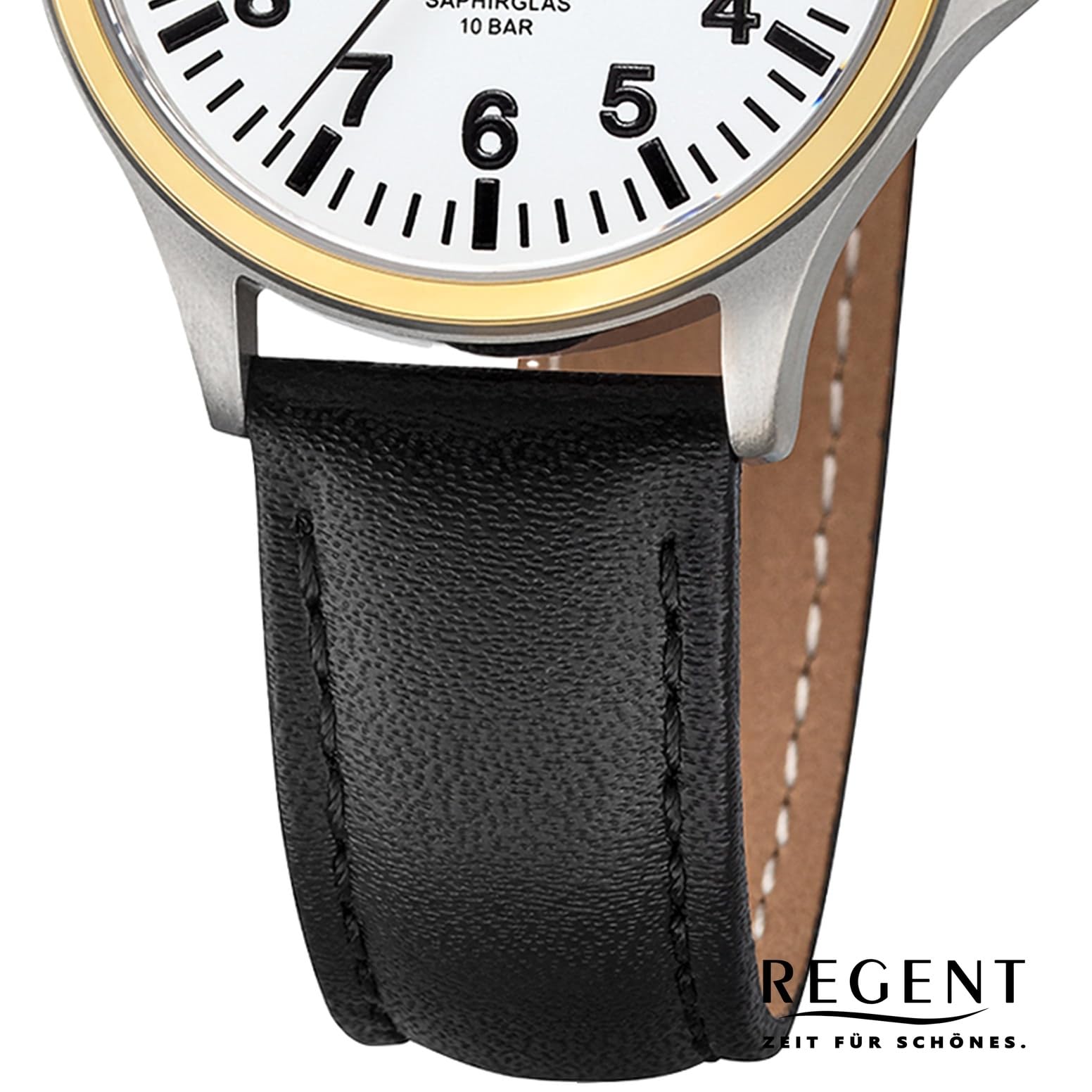 REGENT Orologio da donna unisex in titanio con cinturino in pelle, analogico, 10 ATM, vetro zaffiro 3287.91.19, Cinturino in pelle-bianco-bicolore, cinghia