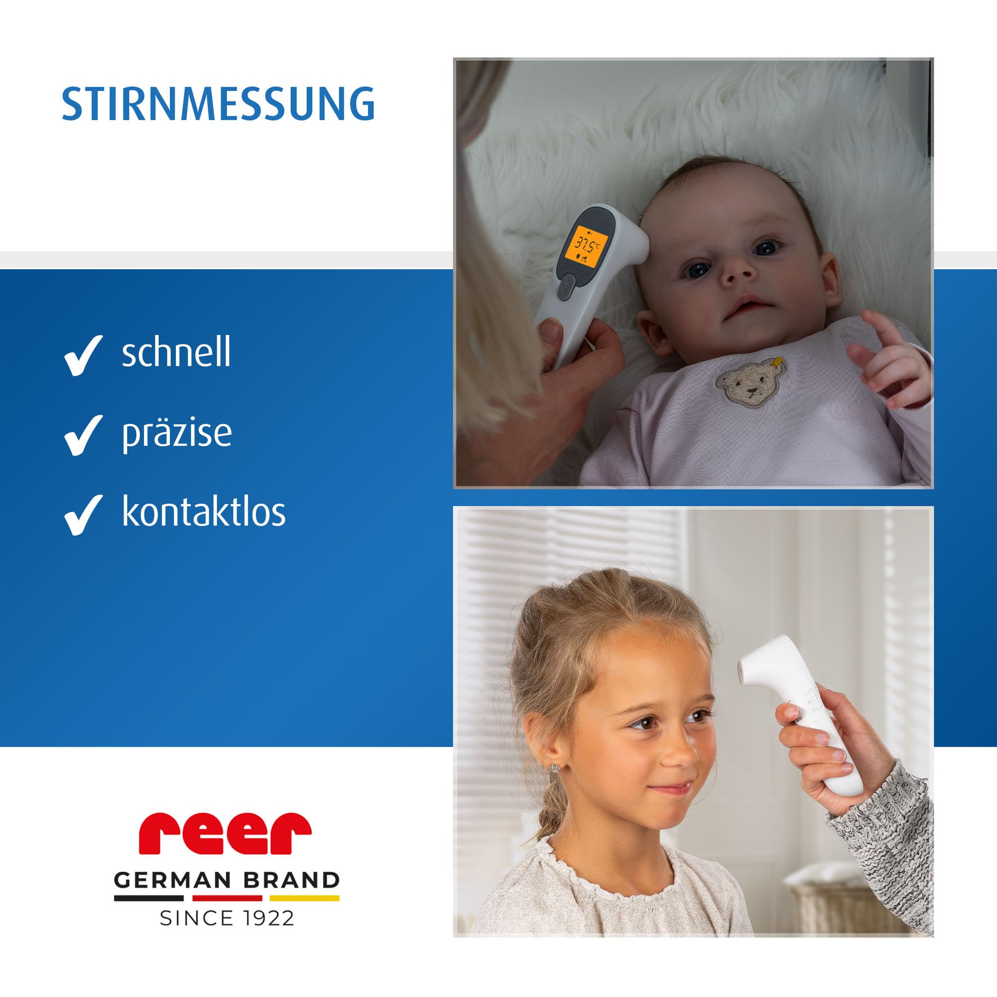 reer Colour SkinTemp 3in1 | kontaktloses Infrarot-Fieberthermometer | für eine genaue Messung an der Stirn | ideal für Babys und Kinder