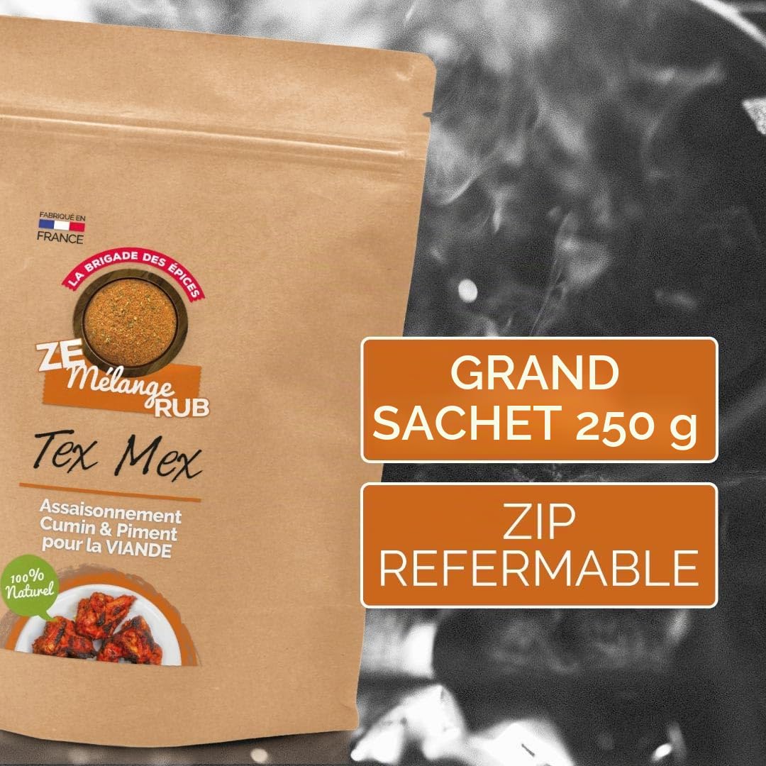 La Brigade des Épices - Mélange d'épices Tex Mex - Assaisonnement pour viandes et recettes mexicaines - Cumin & piment - 100% Naturel - Fabrication française - 250g