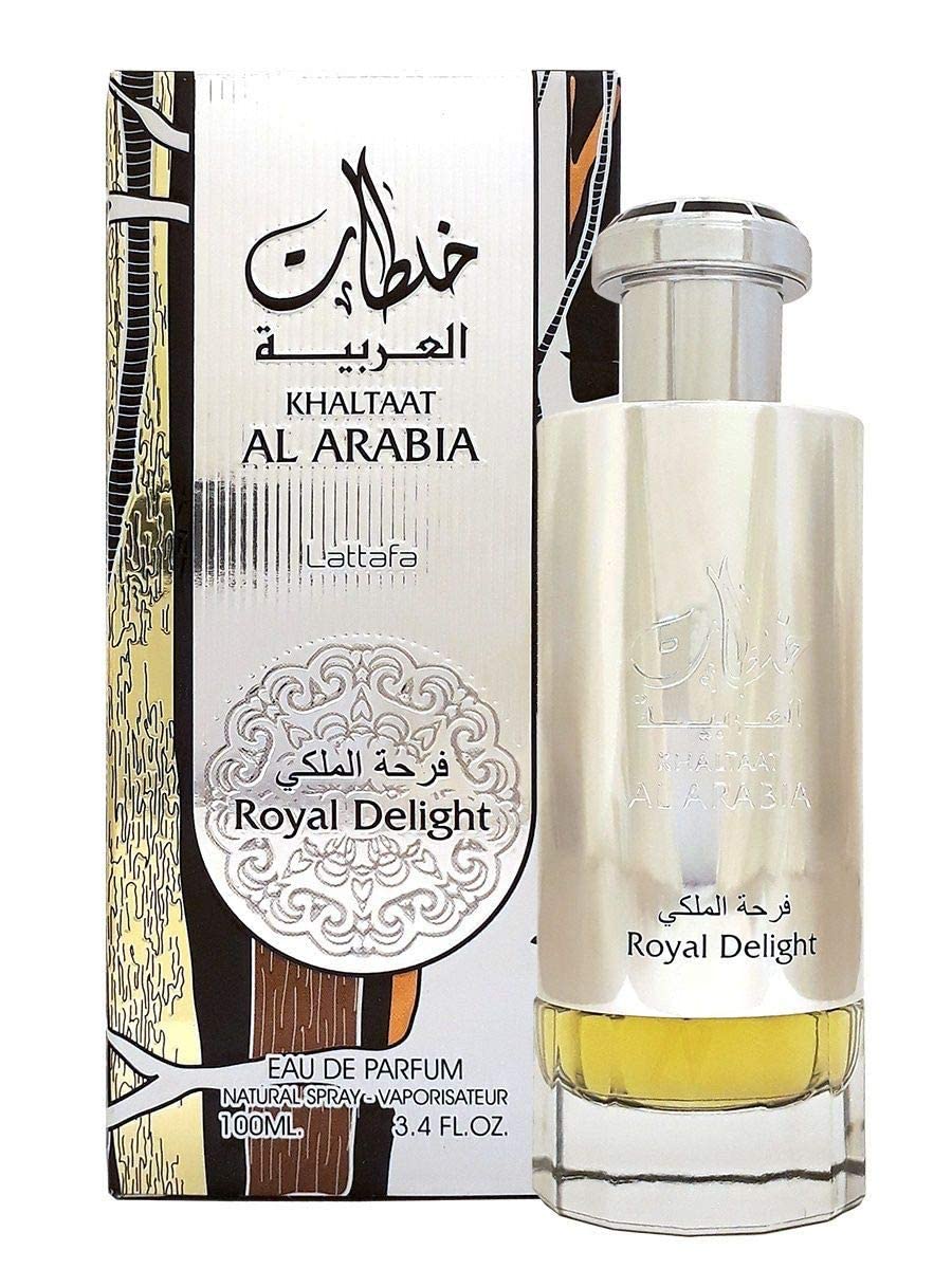 Lattafa Perfumes Khaltaat Al Arabia Royal Delight (Silver) for Unisex Eau de Parfum Spray, 3.4 Ounce