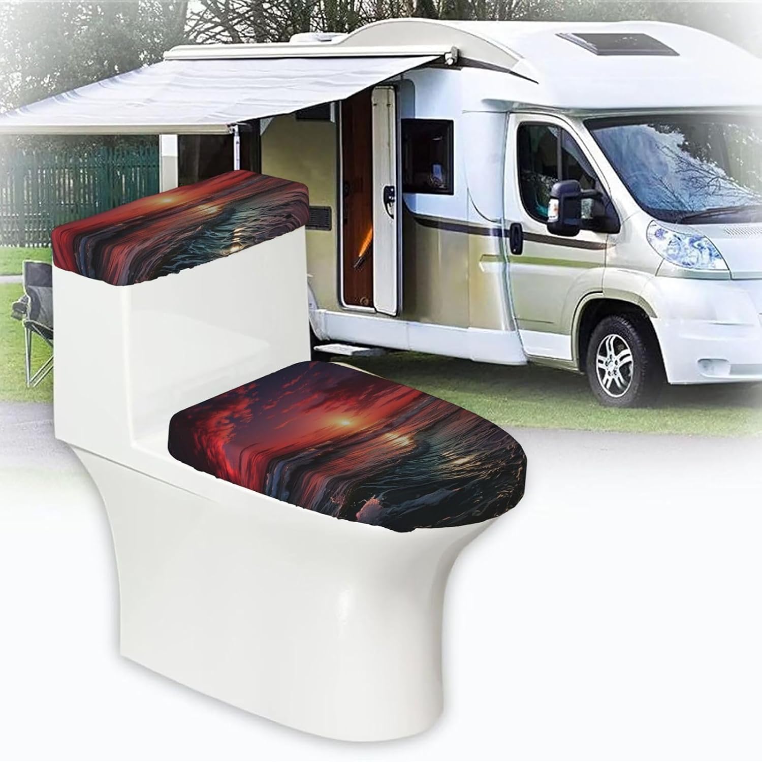 Ocean Art Warm Twilight Toilet Tank Cover And Toilet Lid Cover Set Stretch Bathroom Toilet Lid Seat Cover
