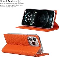 Vista 5 de iCoverCase Funda tipo cartera compatible con iPhone 13 Pro Max con ranuras para tarjetas, funda magnética de piel auténtica con bloqueo RFID, Naranja
