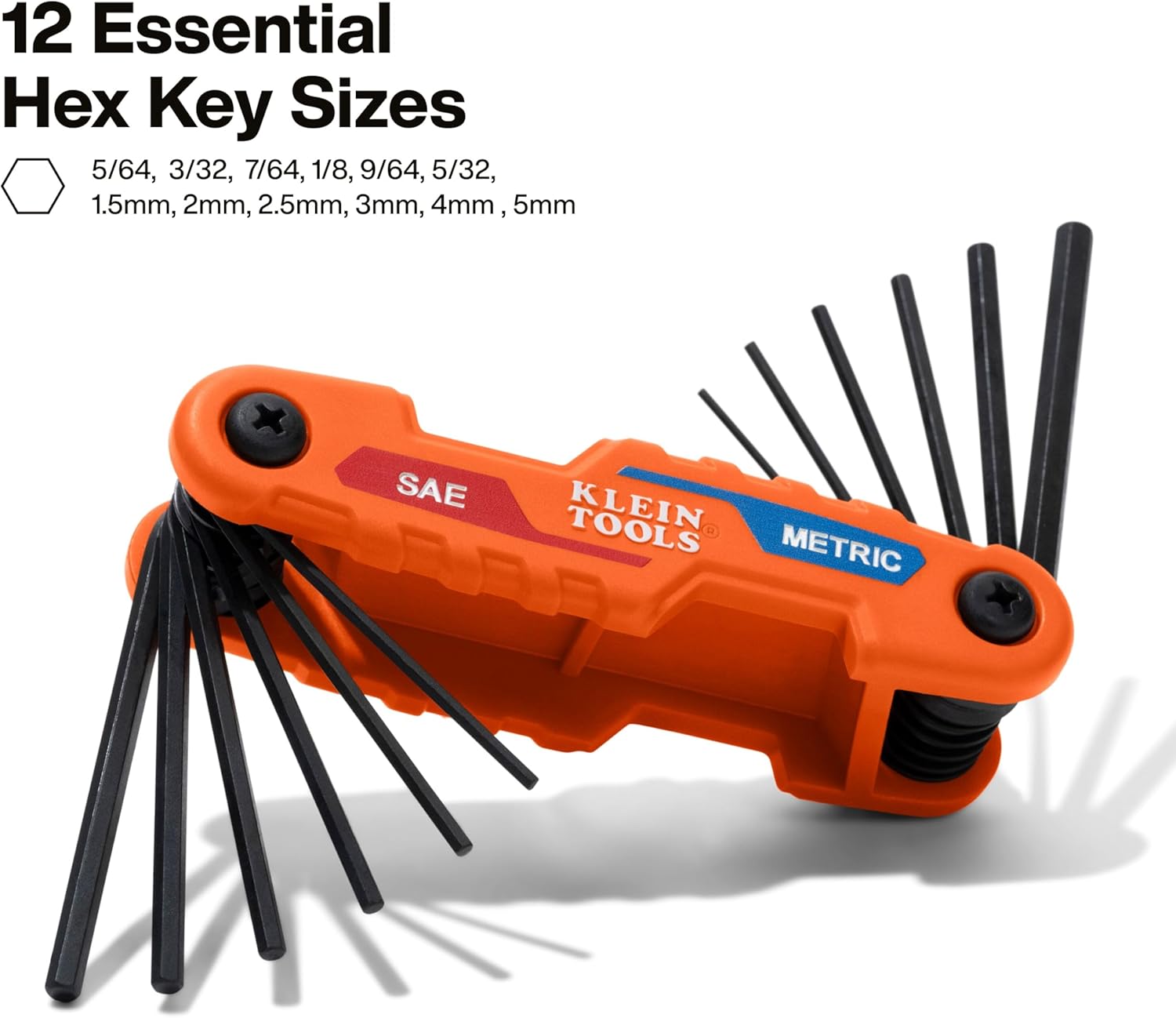 Klein Tools 70590 Compact Folding Hex Key, Metric and SAE Combo Set, 12 Keys, Industrial Strength Heat Treated Alloy Steel