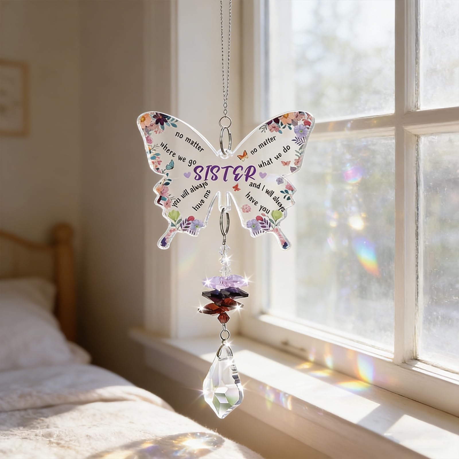 Sister Gifts, Crystal Suncatcher Gifts for Sister Birthday, Butterfly Acrylic Keepsake, Firendship Gift for Sisters,Thank You Gift,Birthday,Christmas,New Year,Graduation Presents to My Bestie
