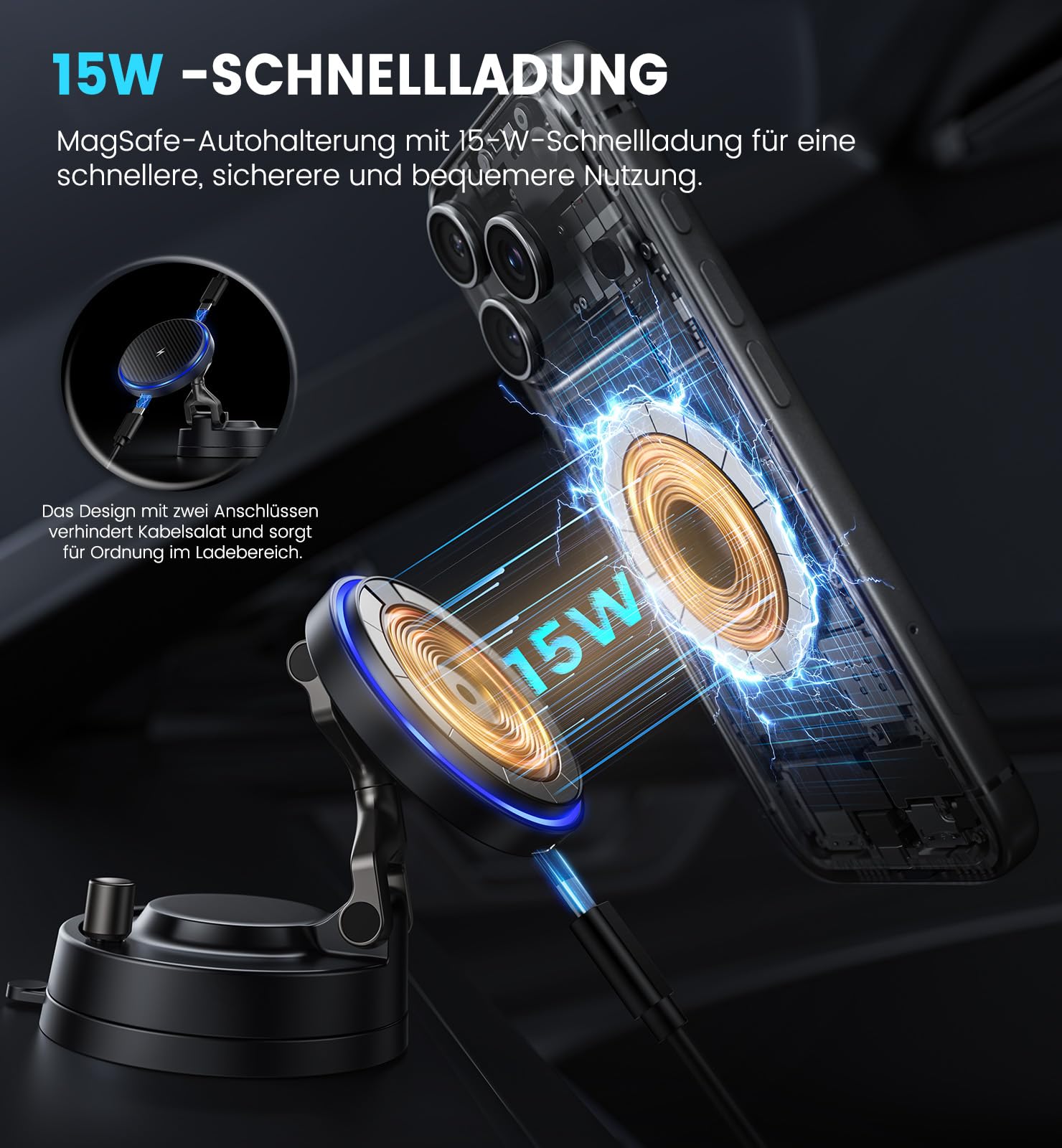 OANDYS für Magsafe Autohalterung 15W Handyhalterung Auto mit ladefunktion,magnetische Autohalterung stärkste Vakuum Saugnapf,stärkster Magnet,360°Drehbar Kfz für iPhone 17–12 Pro Max Plus Air Serie