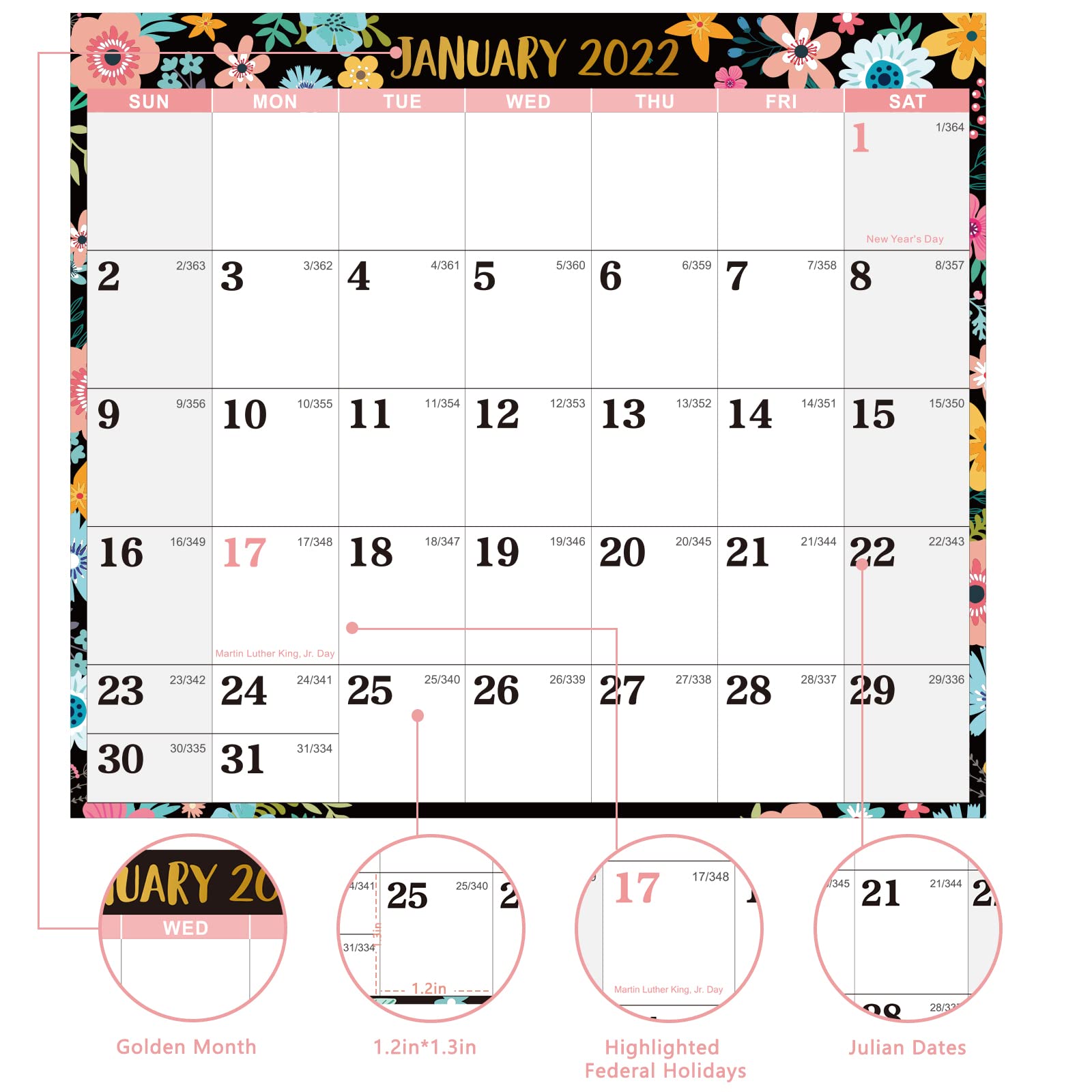 2022 Yearly Wall Calendar 2022 Dry Erase Calendar with Julian Date, Jan. 2022 Dec. 2022