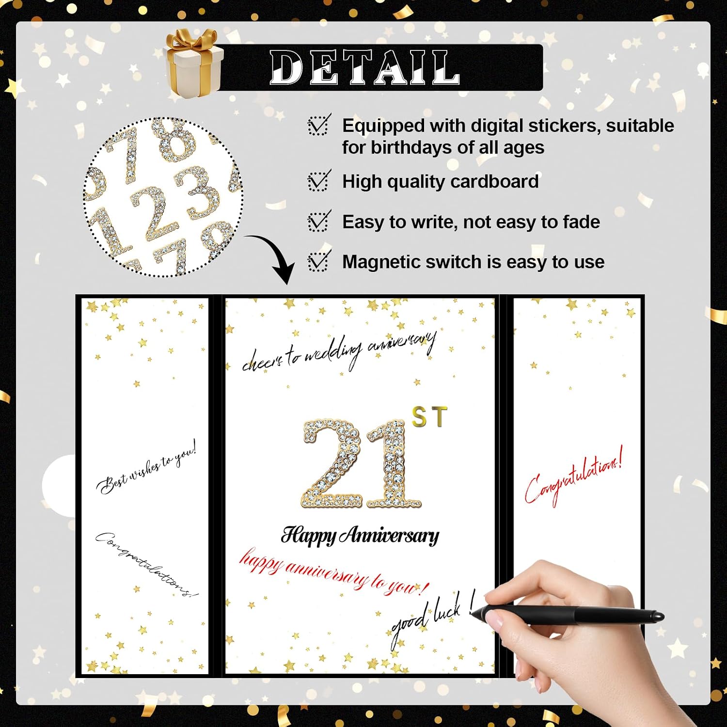 INNORU Large Happy Anniversary Guest Book, 0 to 100 Wedding Anniversary Party Signing Card Board, Company Retirement Celebration Alternative Signature Supplies Black