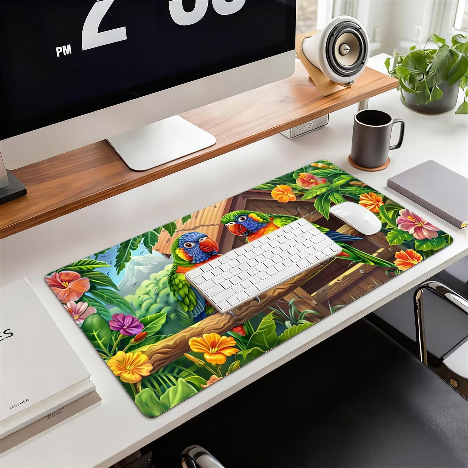 Podkładka pod mysz XXL papuga 900 x 400 x 3 mm antypoślizgowa gumowa podkładka pod mysz dla graczy zielona precyzja kompatybilna z wszystkimi myszami, miękka powłoka wodoodporna ochrona biura do