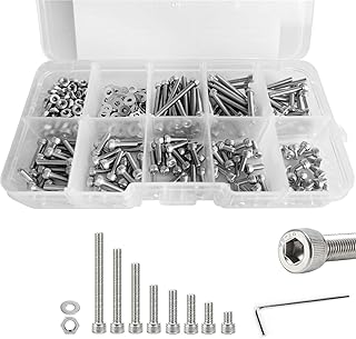 FullFun 360PCS M2.5 x 4/6/8/10/12/16/20/25mm Hex Socket Head Cap Screw Bolts Nuts and Washer Assortment Kit, 304 Stainless...