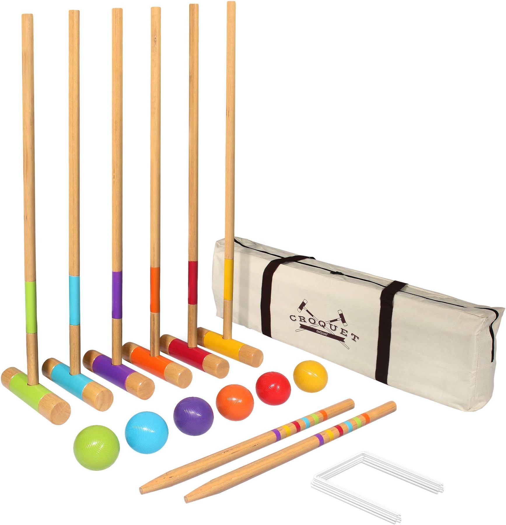 Gosports Standard Croquet Set Includes Six 27" Mallets, 6 Balls, 9 Wickets, 2 End Stakes And Case, Natural (Croquet-02)