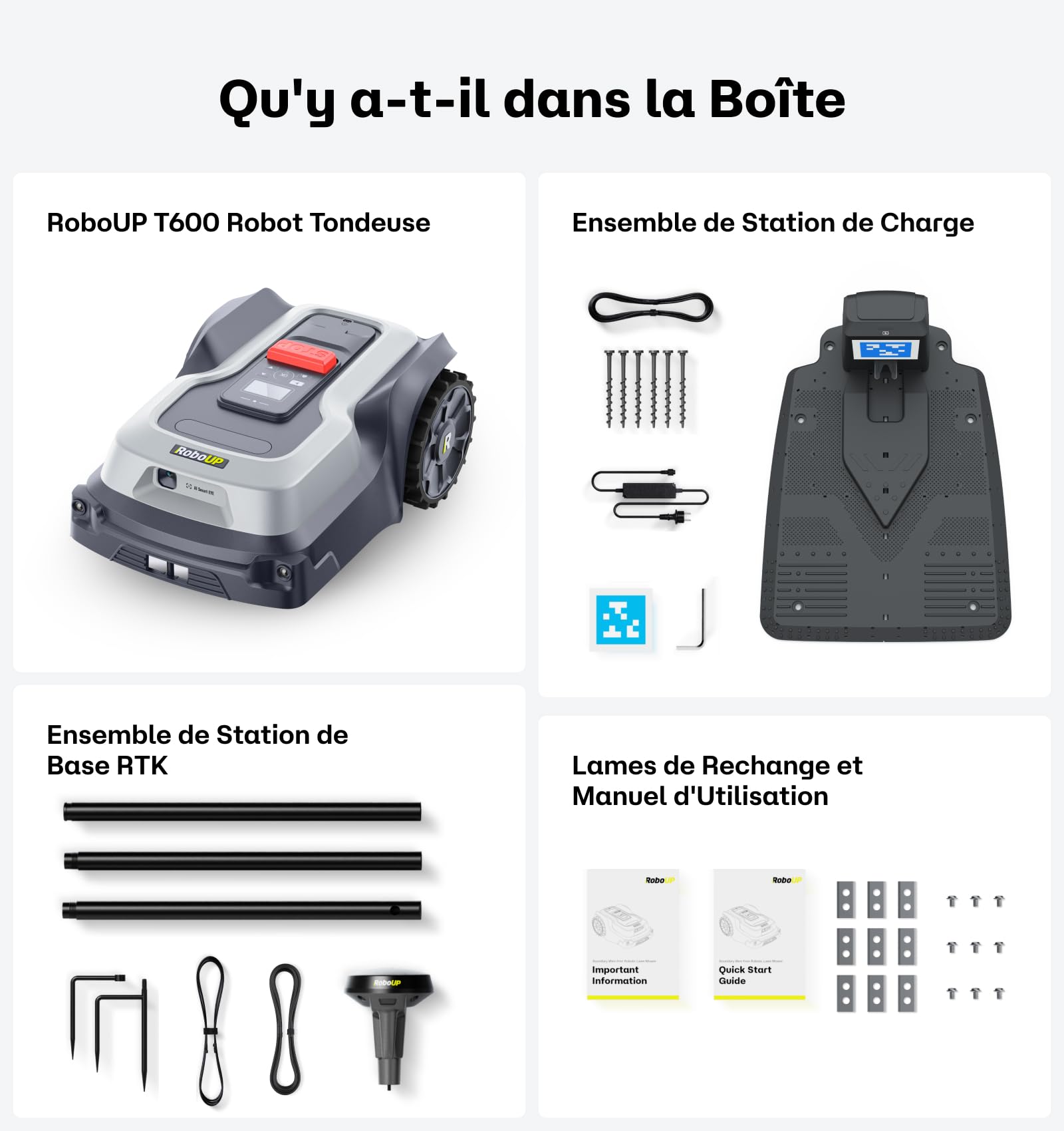 Robot Tondeuse sans Fil T600-800㎡, RTK+IA Robot Tondeuse