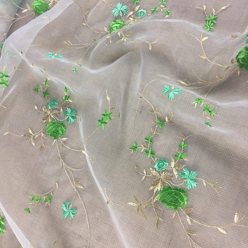 Embroidered Organza Fabric Allover Double Boarder Floral